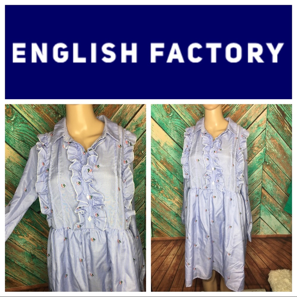 English Factory Rose Embroidered Blue Ruffle Dress